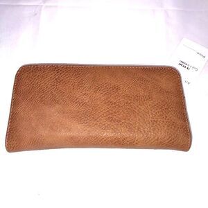 NWT Women's Brown Faux Leather Long‎ Bifold Crossbody Wallet